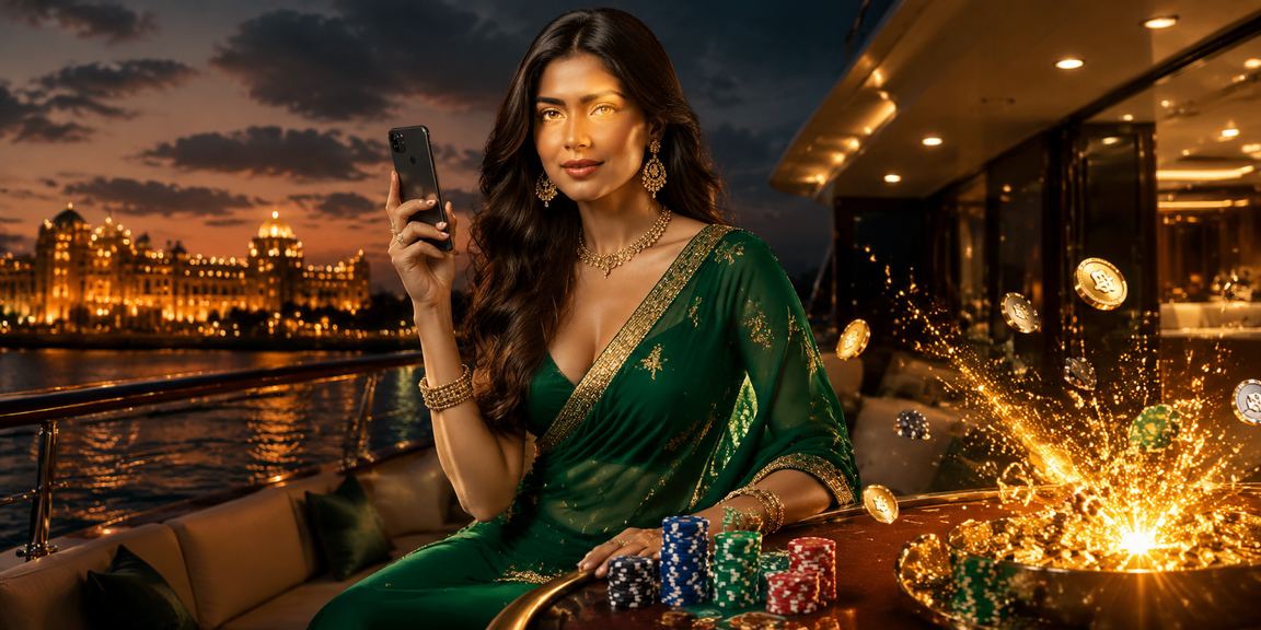 Lady wearing saree betting on cricket match on mobile