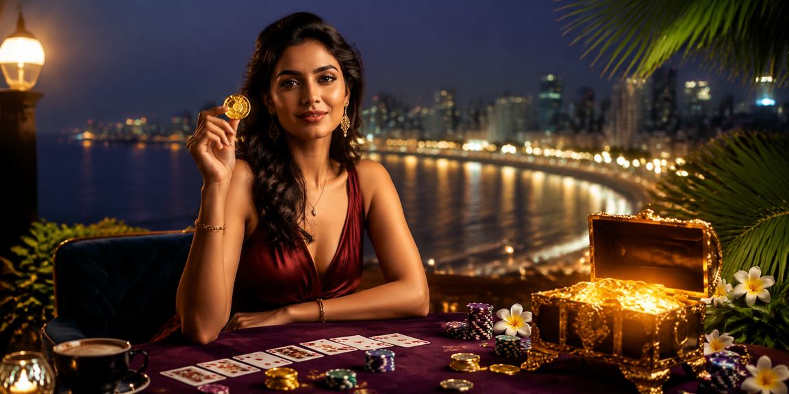 Rummy player using mobile app at seaside area in Mumbai